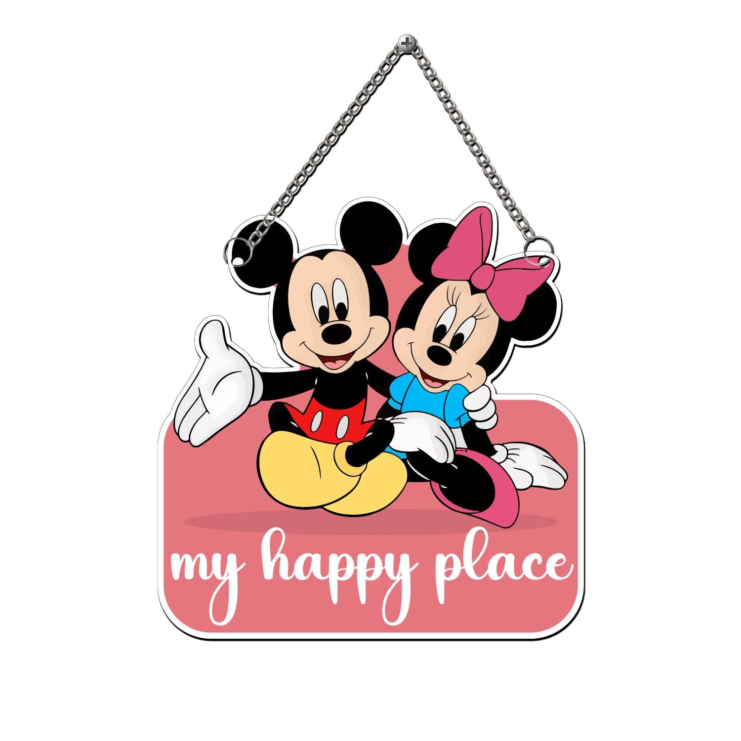 GIFTMEBAZAR My Happy Place With Mickey Mouse Cartoon Theme Wooden Wall Hanging For Home, Living Room & Office Decor | Wall Art | Modern Decor Item-image-34
