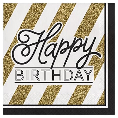 Creative Converting Black and Gold Birthday Paper Luncheon Napkins,13"-16 Pcs, 80, 6 1/2 in Cover