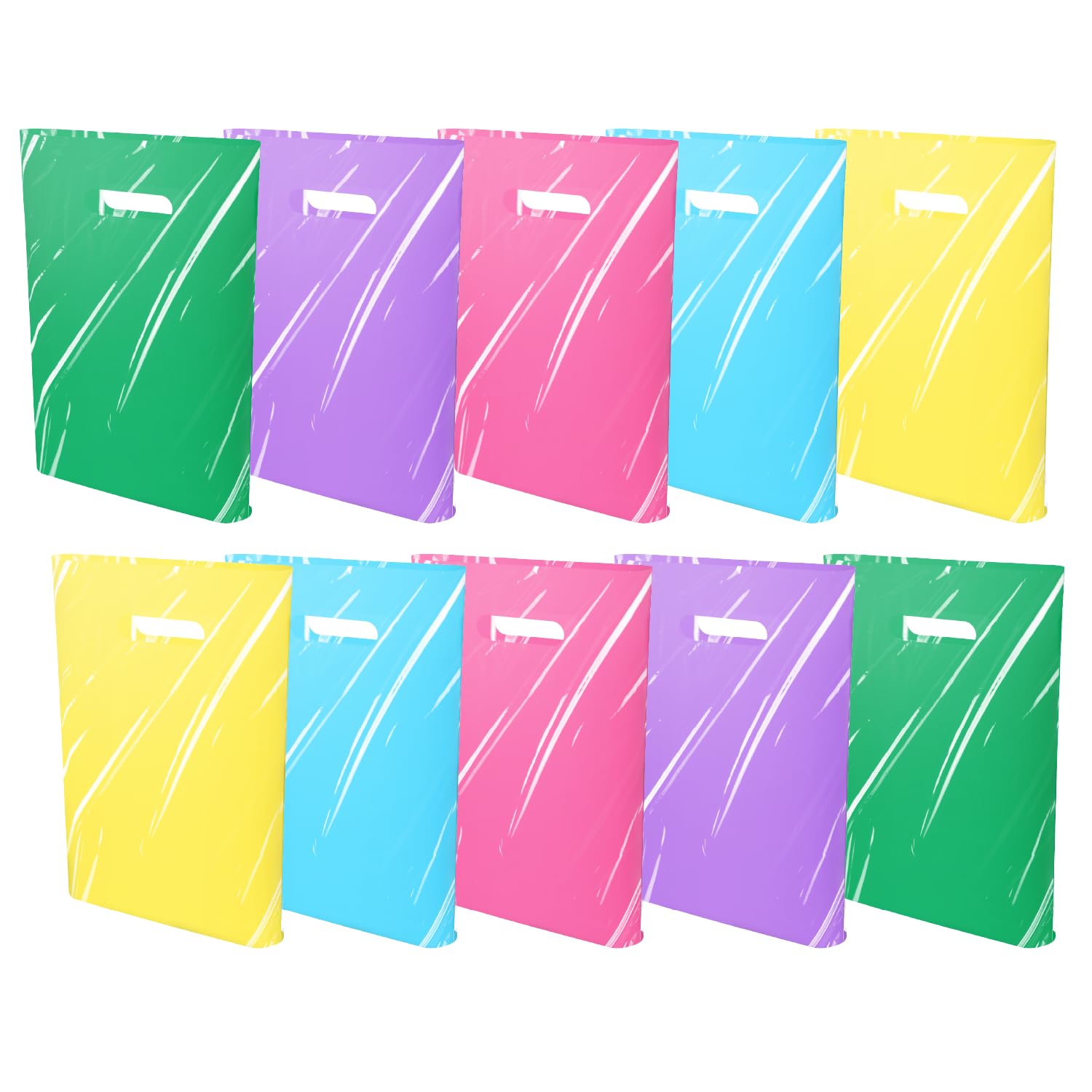 Linelglobal Plastic Shopping Bag for Small Business 11.8" Merchandise Bag Die Cut with Handle Store Retail - Colorful
