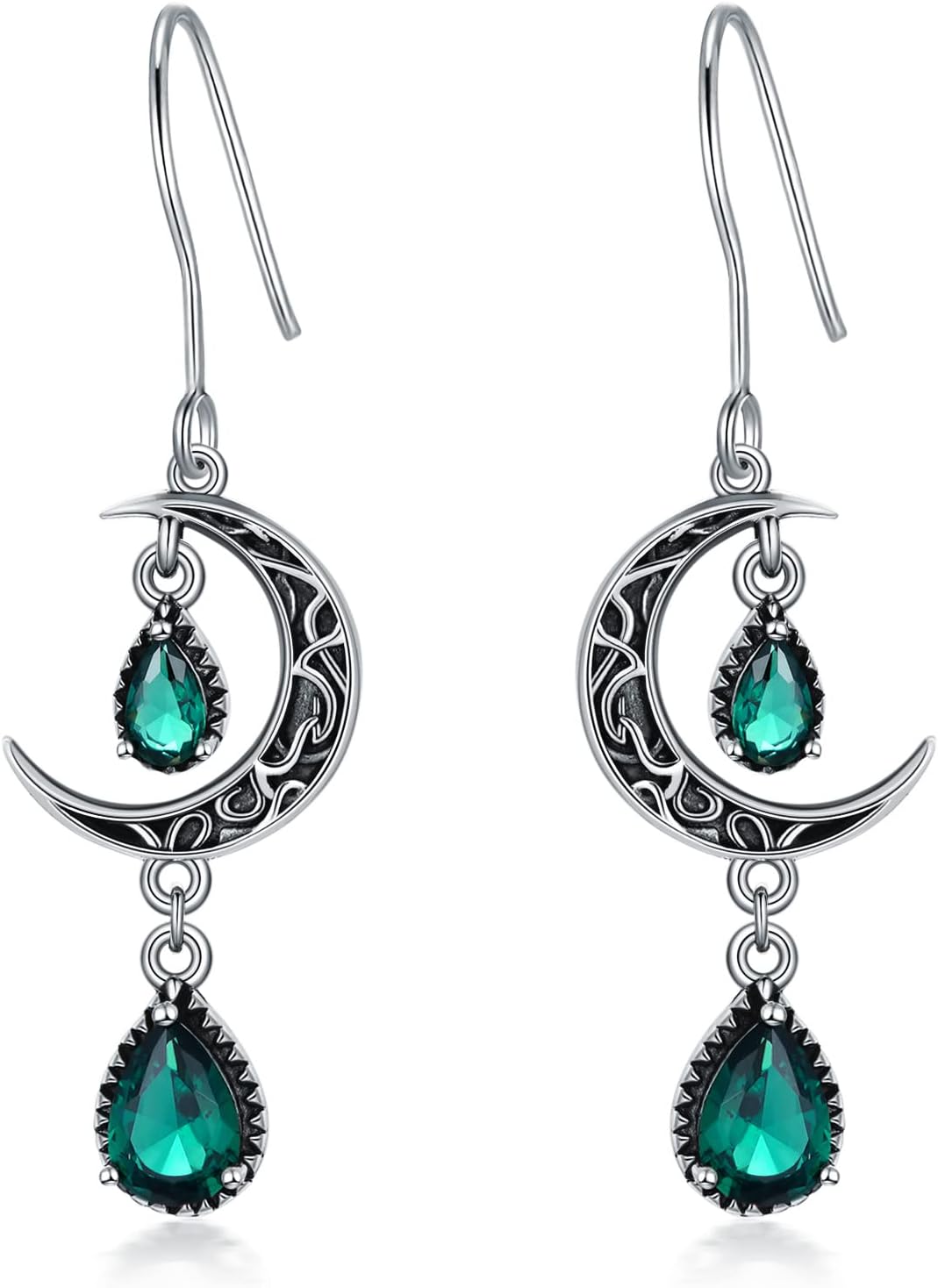 VONALA Moon Earrings for Women 925 Sterling Silver Celtic Moon Dangle Drop Earrings Emerald / Amethyst / Ruby / Sapphire/ Pink / Peridot / Aquamarine / Citrine / Black / Rainbow Topaz Dangling Earrings Celtic Jewelry Gifts for Women
