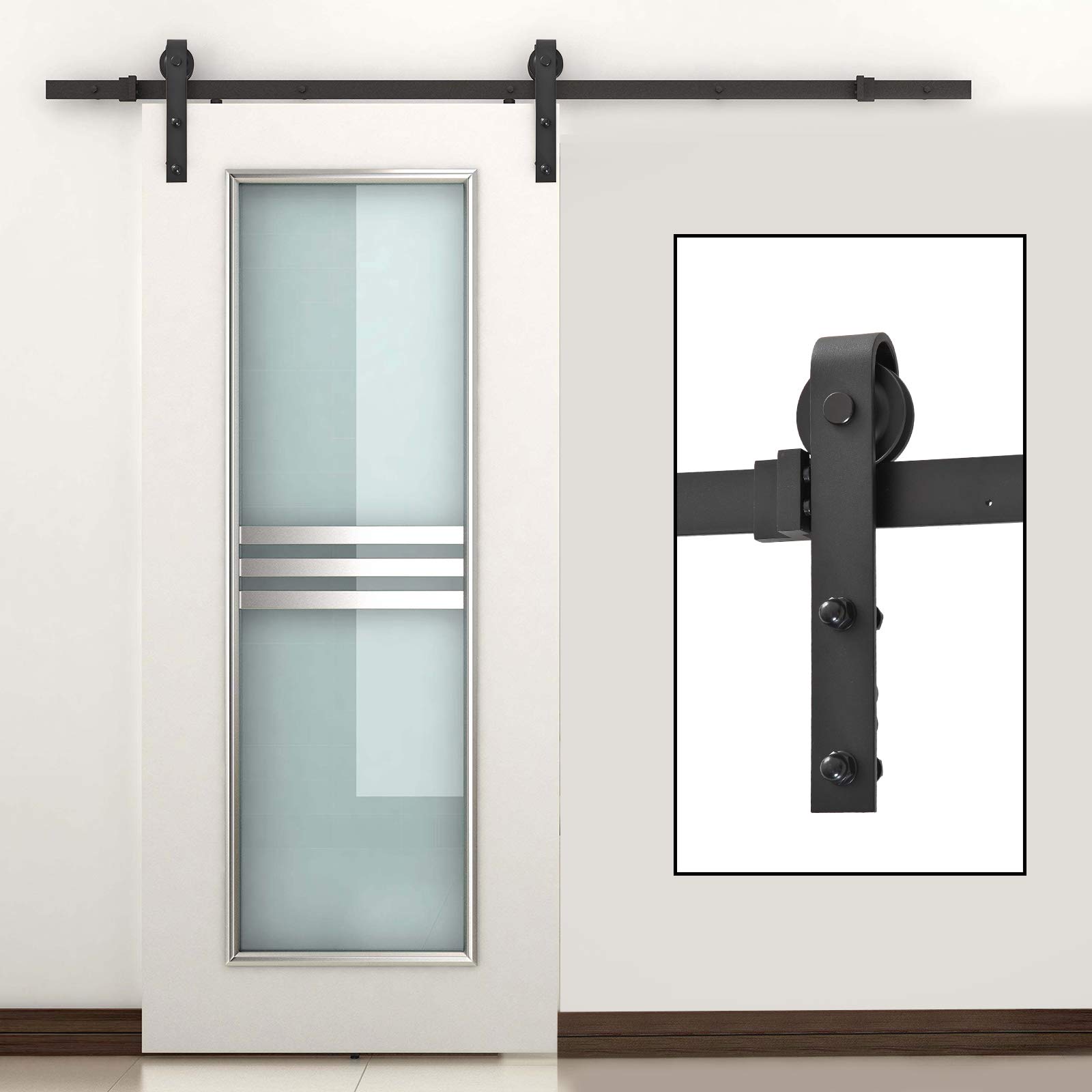 HOMCOM Herraje Puerta Corredera 200 cm Kit de Riel Adecuado para 1 Puerta Granja de Madera de 100 cm de Ancho Acero de Carbono Carga Máx. 90 kg