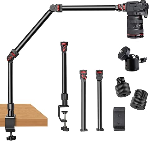Overhead Camera Mount Desk Stand, 3-Section Detachable Articulating Arm