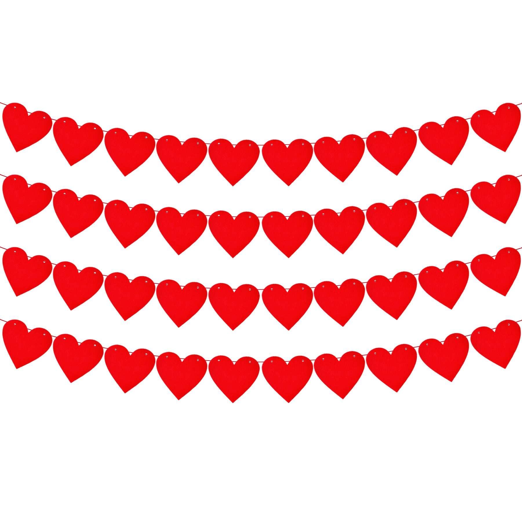 LHOAVWE 4 Pack Felt Red Heart Garland Banners, Valentines Day Decorations, Heart Banner for Valentines Day, Anniversary, Wedding Parties