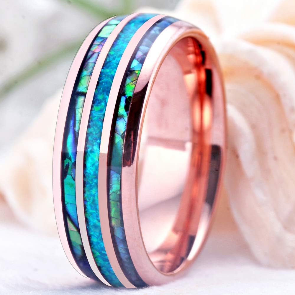 Tungsten Wedding Ring Koa Wood Antler and Real Blue Opal Inlay Vikings Hunting Band - Free Customized Ring