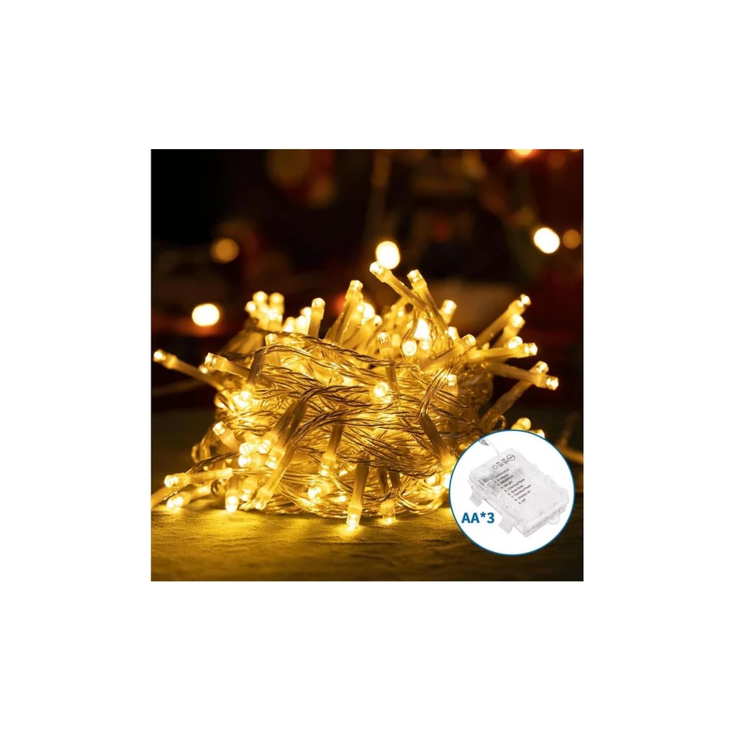 Brightium Flat LED Fairy Lights, 3 x AA Batteries, 2 m, Warm White, Ideal for Decorating at Parties or Creating a Cosy Atmosphere.