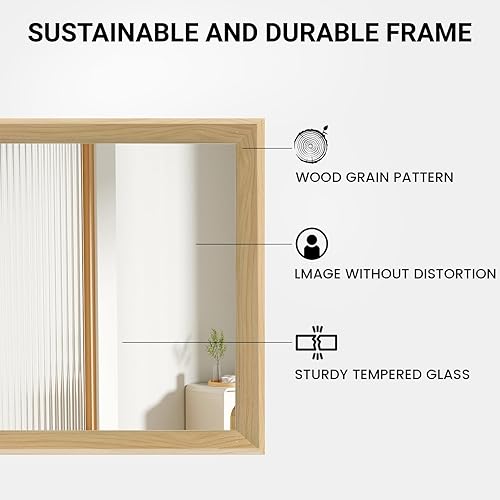 Miniatura 4 de Espejo de pared enmarcado con efecto de madera de roble, espejo rectangular de 16 x 20 pulgadas, vidrio templado antidesilvering de 18 pulgadas,