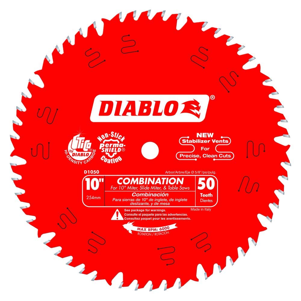 Freud D1050X Diablo 10-Inch 50-tooth ATB Combination Saw Blade with 5/8-Inch Arbor and PermaShield Coating (2 Pack Basic)