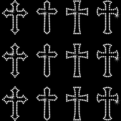 36 piezas de cruz con diamantes de imitación para planchar con cristales brillantes para mujeres y niñas, calcomanía de transferencia de máscara