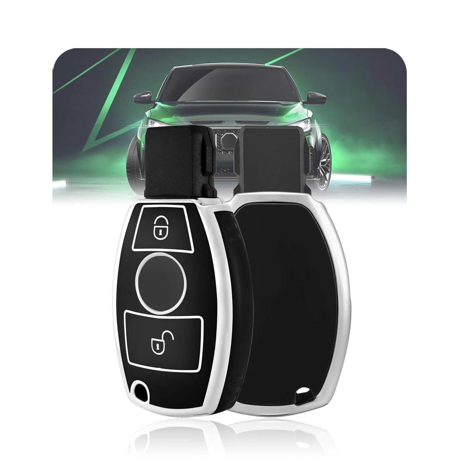 LELNOOS Autoschlüssel Hülle, Silikon Schlüsselhülle Schutz Schlüsselcover für Mercedes Benz A B C E V Klasse W211 W204 W203 W205 W176 CLA CLK CLS GLA GLC GLE SLK ML Sprinter Vito, 2 Tasten