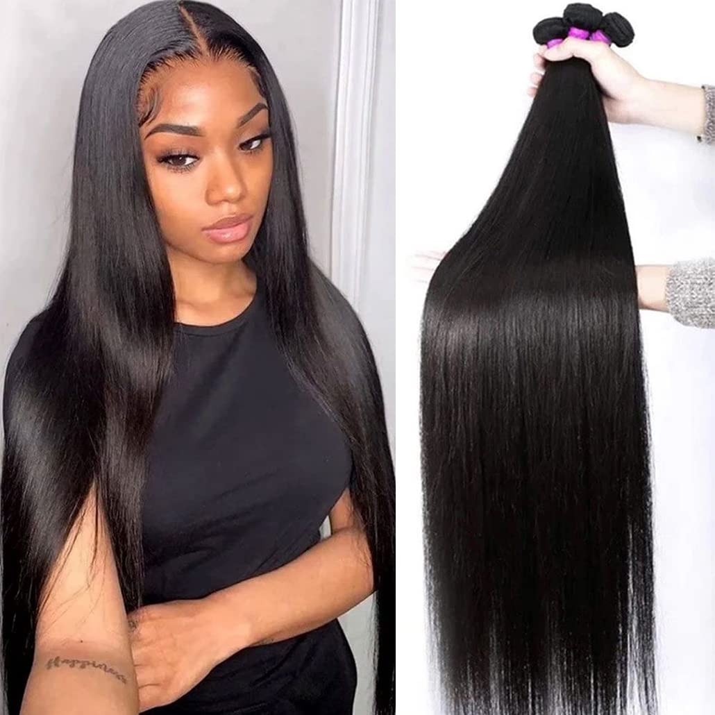 Younsolo Straight Bundles Human Hair 3 Bundles 14 16 18 inches Straight Hair Bundles Brazilian Virgin Hair Natural Black Color Bundles