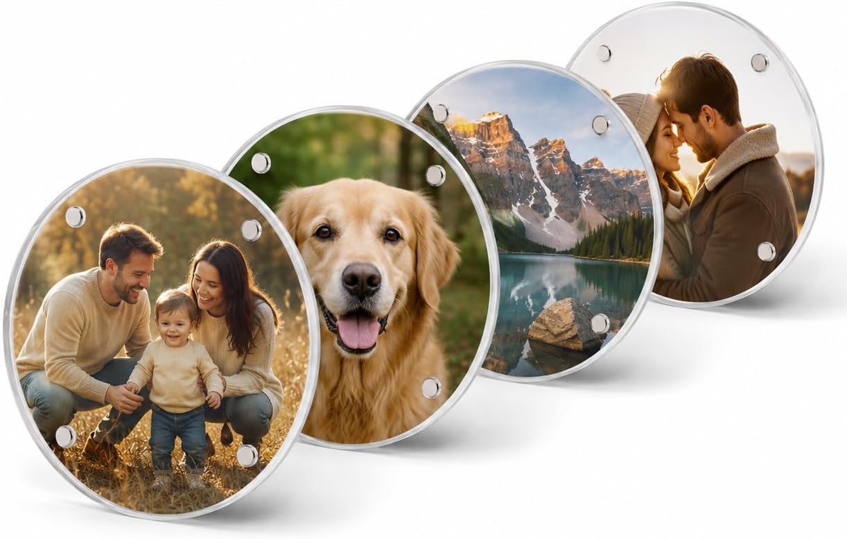 4 Pack 4x4 Acrylic Magnetic Round Picture Frame for Refrigerator
