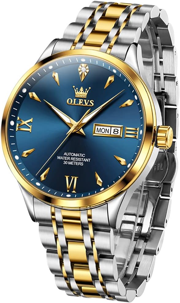 OLEVS Automatic Mens Watches Self Winding Mechanical Business Luxury Dress Wrist Watch Stainless Steel Waterproof Luminous Day Date