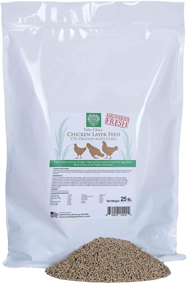 Small Pet Select- Value Choice Chicken Layer Feed with Corn, 17% Protein, Green, 25lb-crnsoychslyr