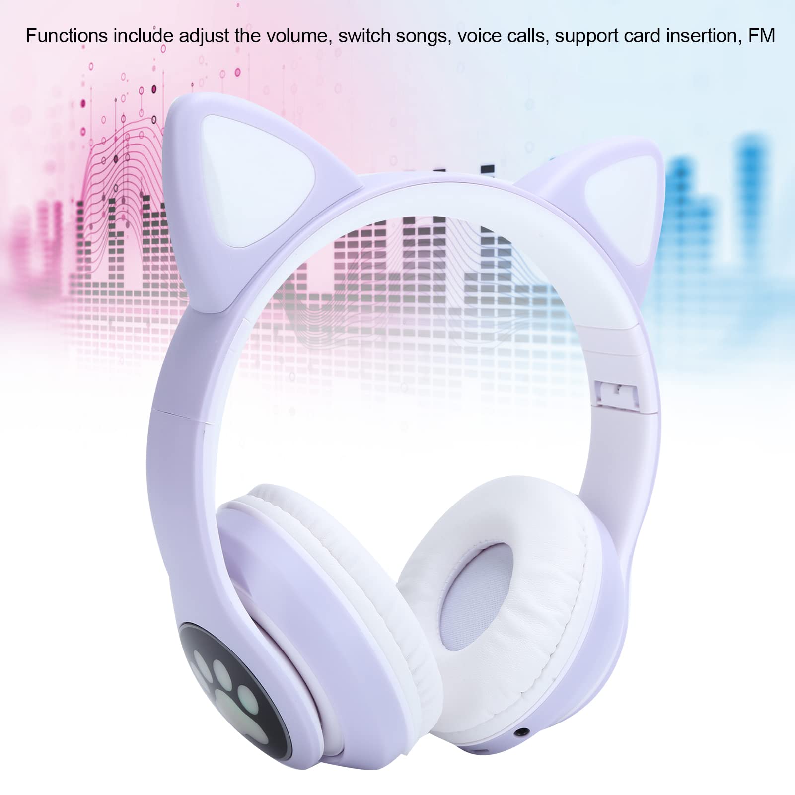 Cyrank Auriculares Inalámbricos, Auriculares Bluetooth 5.0 Lindos Auriculares para Juegos con Orejas De Gato con Luz LED Auriculares Inalámbricos para Juegos(Púrpura)