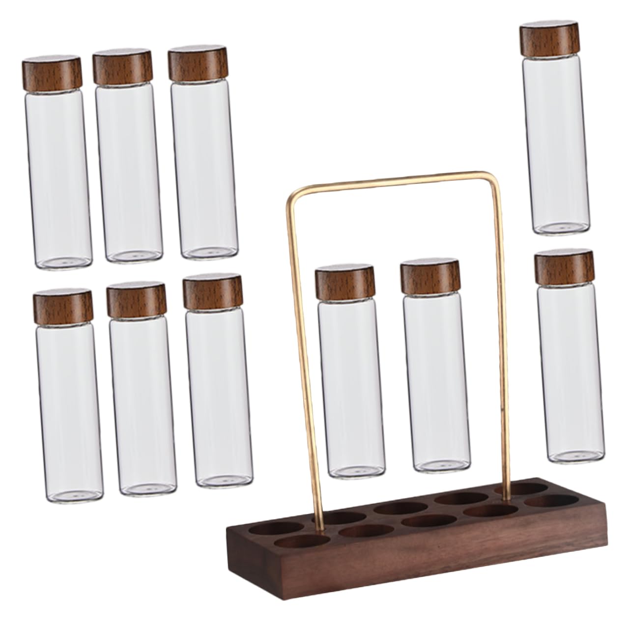 SHOWERORO Glas-kaffeebohnen-fläschchen Mit Deckel Und Holz-präsentationsständer Zur Aufbewahrung Von Kaffeebohnen Tee Süßigkeiten Und Gewürzen