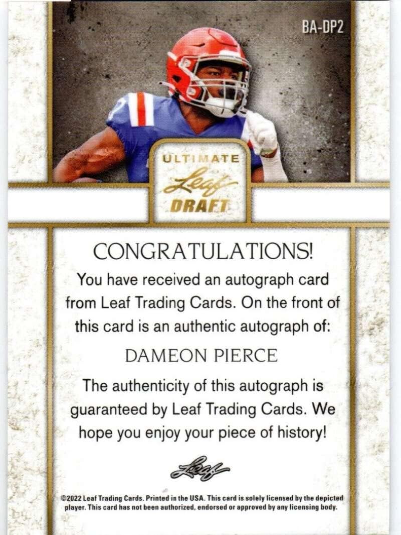 2022 Leaf Ultimate Draft Autographs Silver #BA-DP2 Dameon Pierce XRC RC Rookie AUTO NFL Football Trading Card