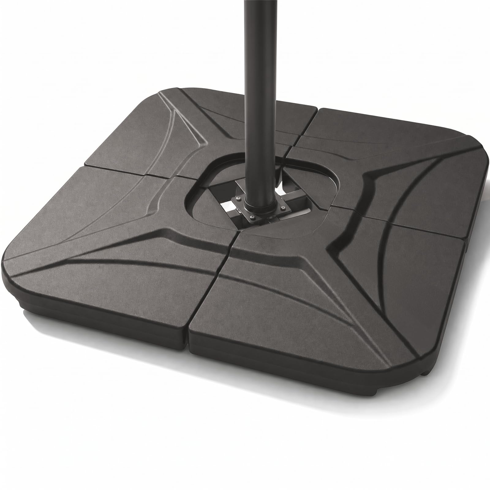 wikiwiki 230 lbs cantilever offset patio umbrella base, 4 pcs weighted umbrella base for outdoor patio with fill spouts for water or sand, square compact stand plate set, brown