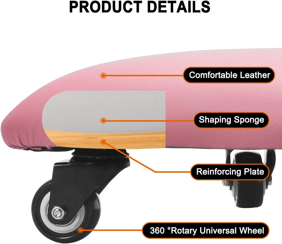 Low Rolling Stool Chair Low Roller Seat Low Stool with Wheel Low Chair Movable Mini Stools for Home Office Garage Pedicure Mechanic Cleaning Floor (Pink)