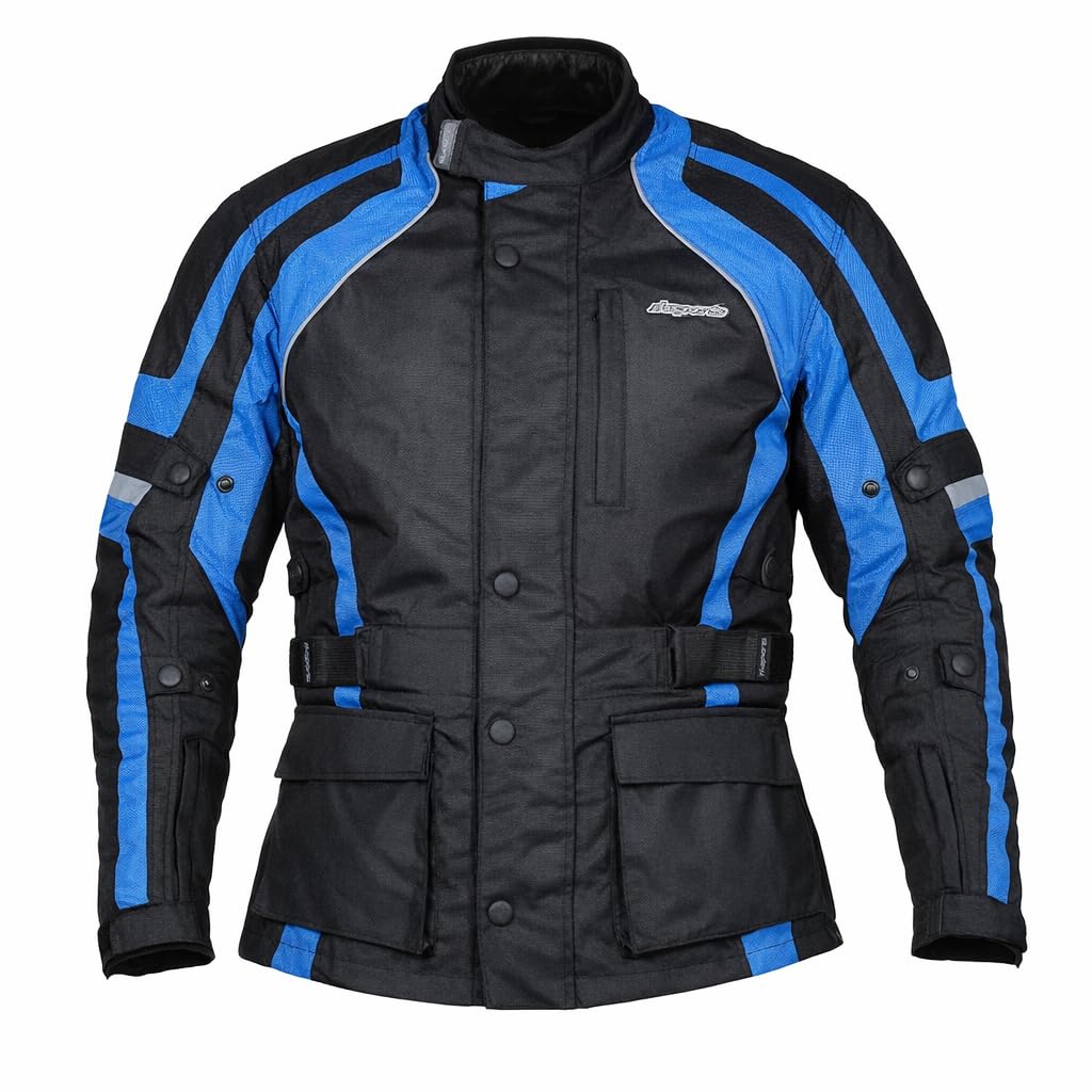 WODOODPORNA KURTKA MOTOCYKLOWA CZARNA CE ARMORY, NIEBIESKI, 3XL