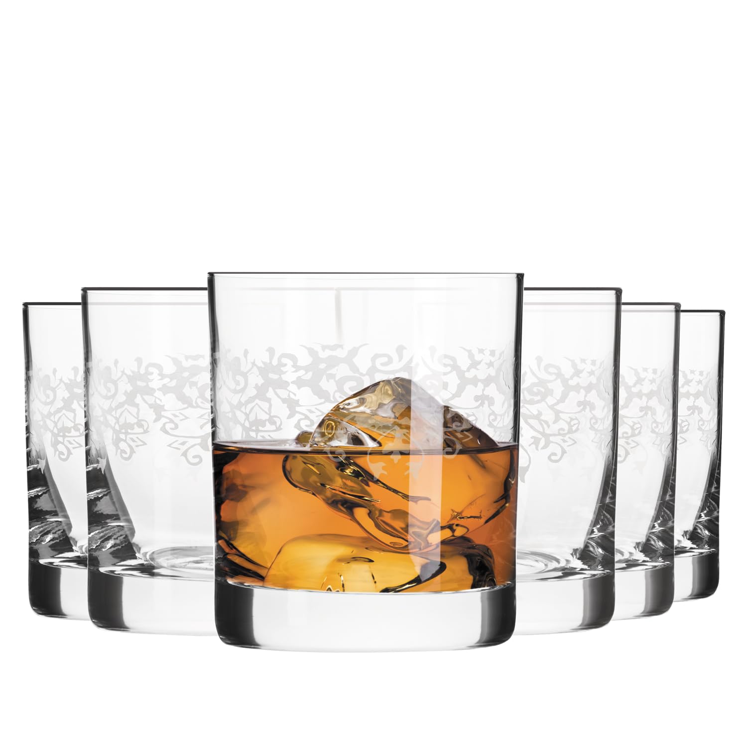 Krosno Whisky Glasses 350Ml Colorless Pattern Whisky Glasses Set Of 6-350 Ml Crystal Whiskey Tumblers For Bourbon, Scotch And Cocktails With Clear Pattern - Handcrafted Lead-Free Crystal - Krista Deco Collection