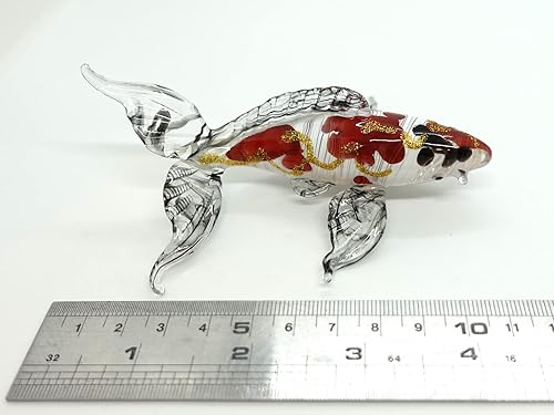Miniatura 2 de Figuras japonesas en miniatura de peces de carpa koi, animales soplados a mano, arte coleccionable de regalo para decorar (4 pulgadas, blanco rojo)