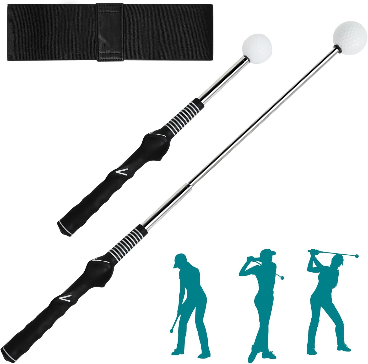 Golf Swing Training Aid, Adjustable Golf Grip Trainer with Arm Band for Posture Correction, Retractable Golf Alignment Stick for Men Women Kids Indoor & Outdoor Practice