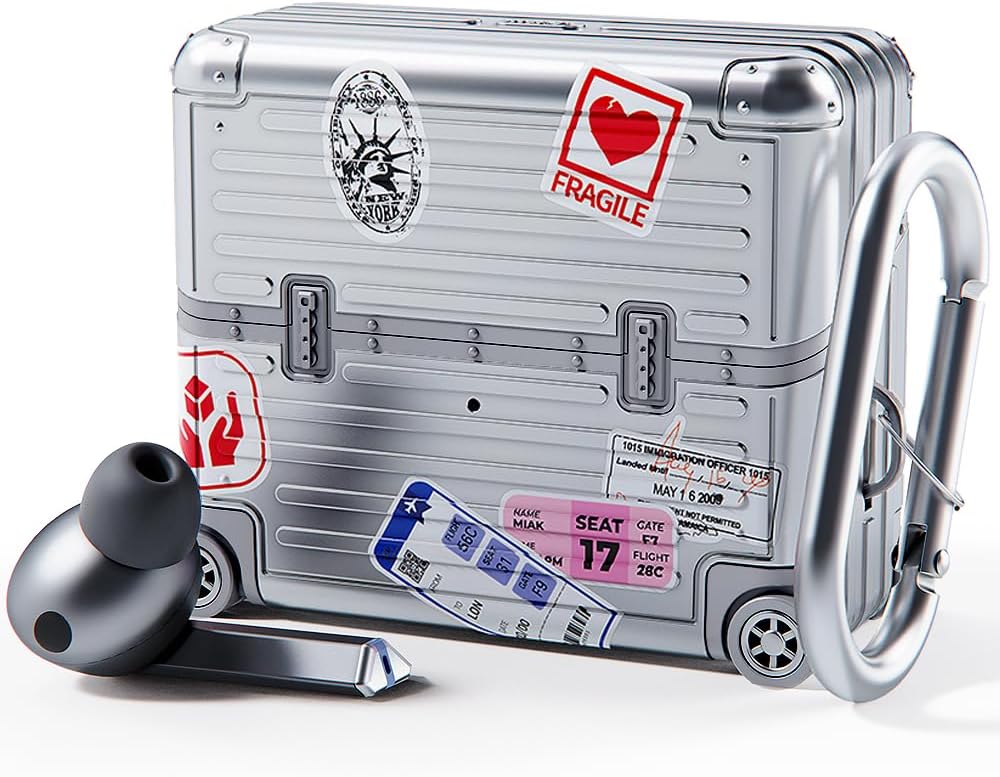 MIAK Galaxy Buds 3/3 Pro/3 FE Case, Wireless Charging Compatible, Shockproof Protective Cover with DIY Stickers & Keychain – Silver