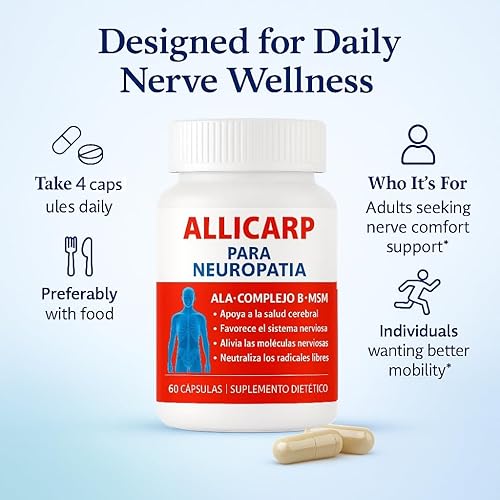Miniatura 7 de Allicarp Para Neuropatia, Tratamiento de Neuropatía con Ácido Alfa Lipoico (ALA), Metilsulfonilmetano (MSM), Vitaminas Complejo B6 B12 C D3 E, para