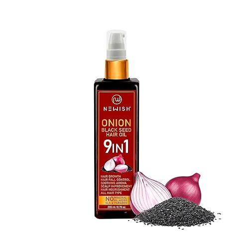Miniatura 6 de Newish Aceite de cebolla de semillas negras para el crecimiento y cuidado del cabello, con aceites de ricino, almendra, girasol, metilo y jojoba