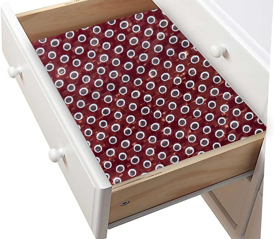 The Furnishing Tree PVC Kitchen/Wardrobe/Drawer Shelf mat Width 27 inches Length 10 Meter Roll Symmetric Pattern Red
