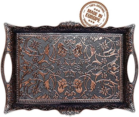 CRYSTALIA Fancy Ottoman Serving Trays, Premium Metal Turkish Trays for Beverage Serving, Vintage Ottoman Rectangular Tray with Handles, Decorative Turkish Tea Coffee, Dessert Table