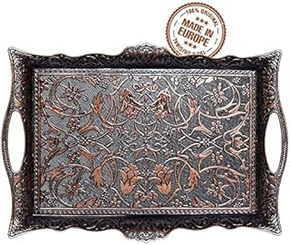 CRYSTALIA Fancy Ottoman Serving Trays, Premium Metal Turkish Trays for Beverage Serving, Vintage Ottoman Rectangular Tray with Handles, Decorative Turkish Tea Coffee, Dessert Table