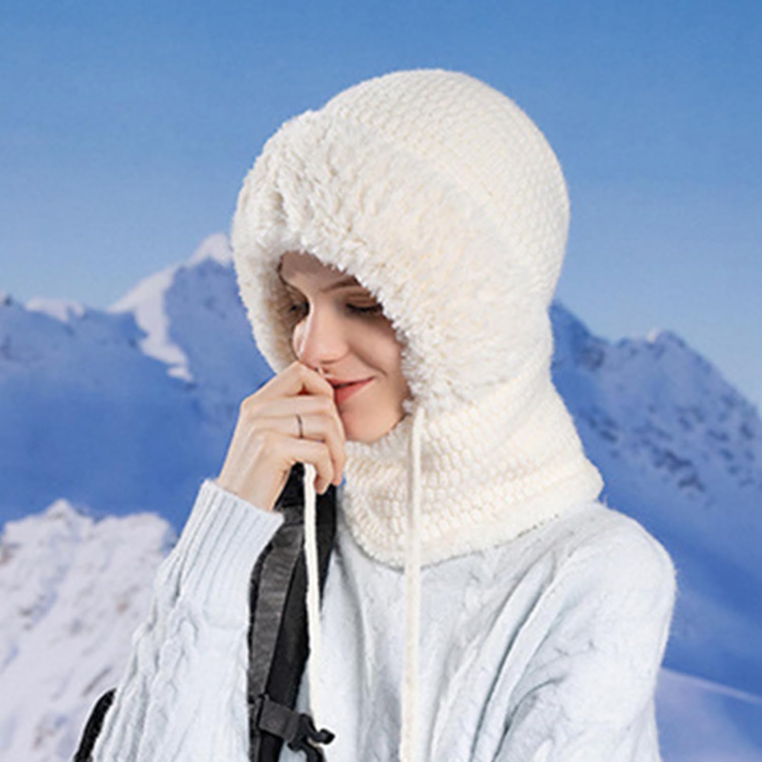 3 in 1 Beanie Hat for Women 3 in 1 Beanie Hat with Scarf and Mask,Warm Balaclava Hat for Cold Winter - Image 4