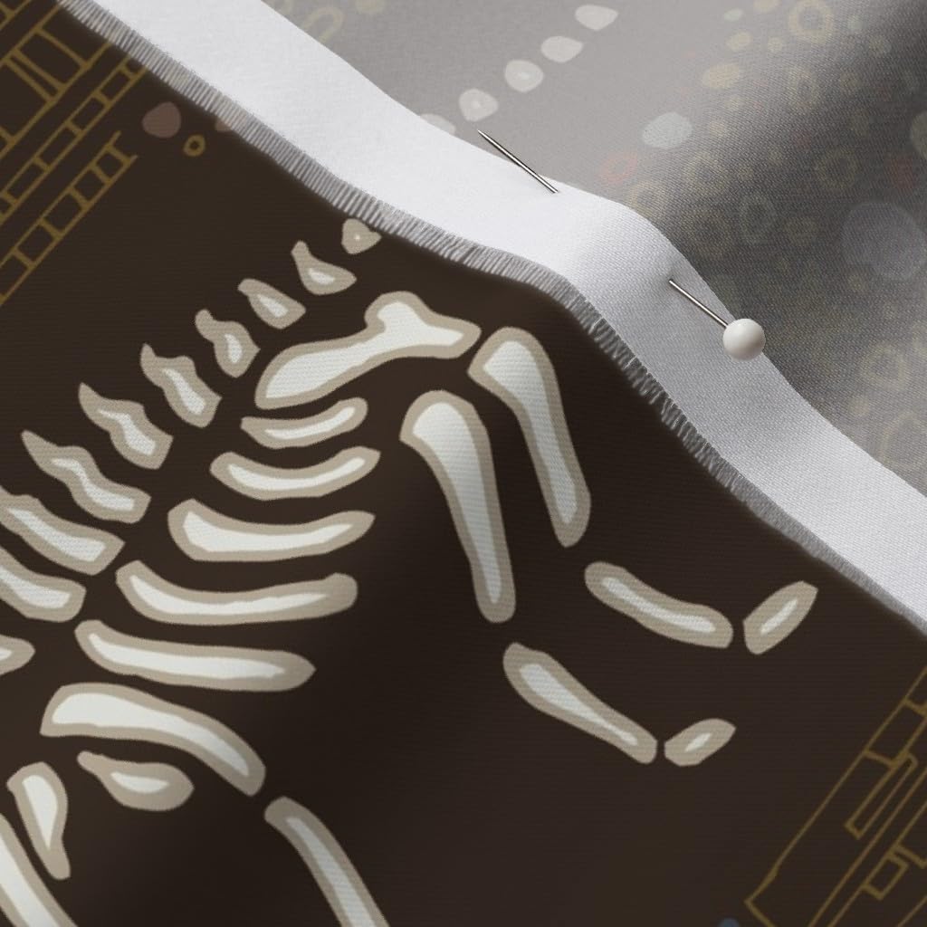 Spoonflower Fabric - Dinosaur Brown Geology Paleontology Skeletons Bones Rock Rocks Geode Printed on Organic Cotton Sateen Fabric by The Yard - Sewing Quilting Apparel Home Decor
