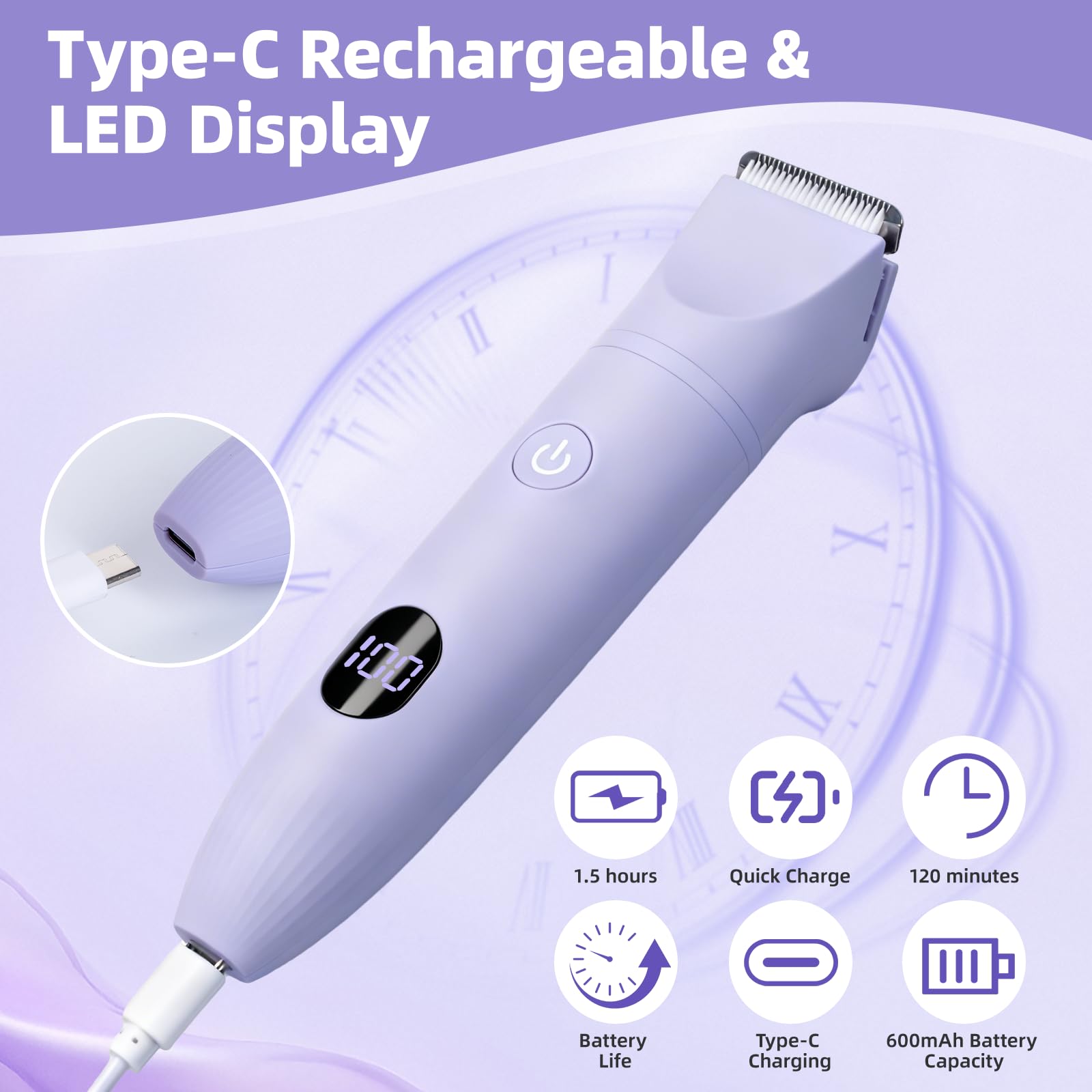 Carehabi Rasoio Elettrico Donna 3 in 1 Impermeabile IPX6 Epilatore Elettrico Donna Depilatore Donna Display LCD Uso a secco/bagnato per Bikini Viso e Corpo