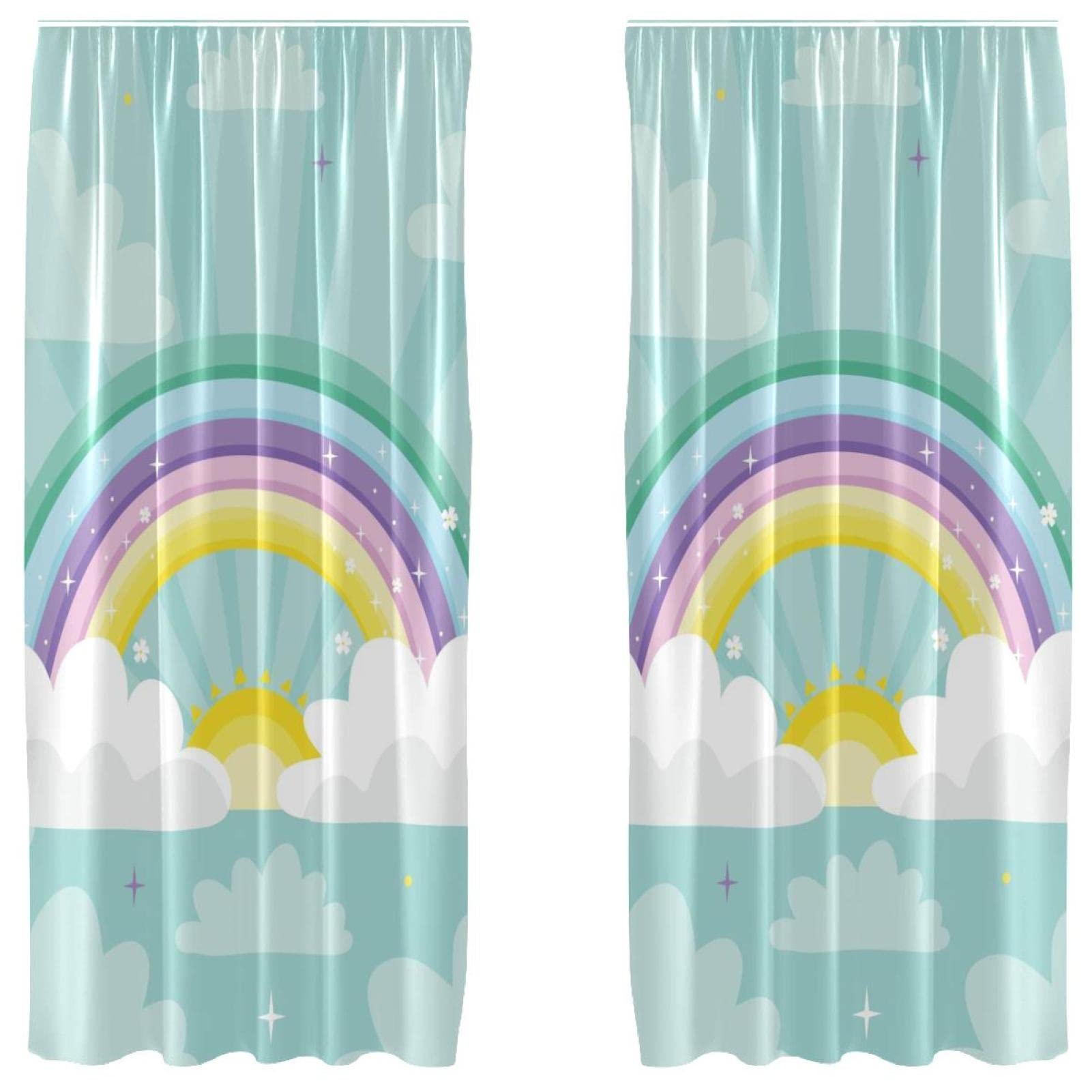 Cortinas de panel de 55x84 pulgadas con diseño de nubes arco iris para decorar dormitorios