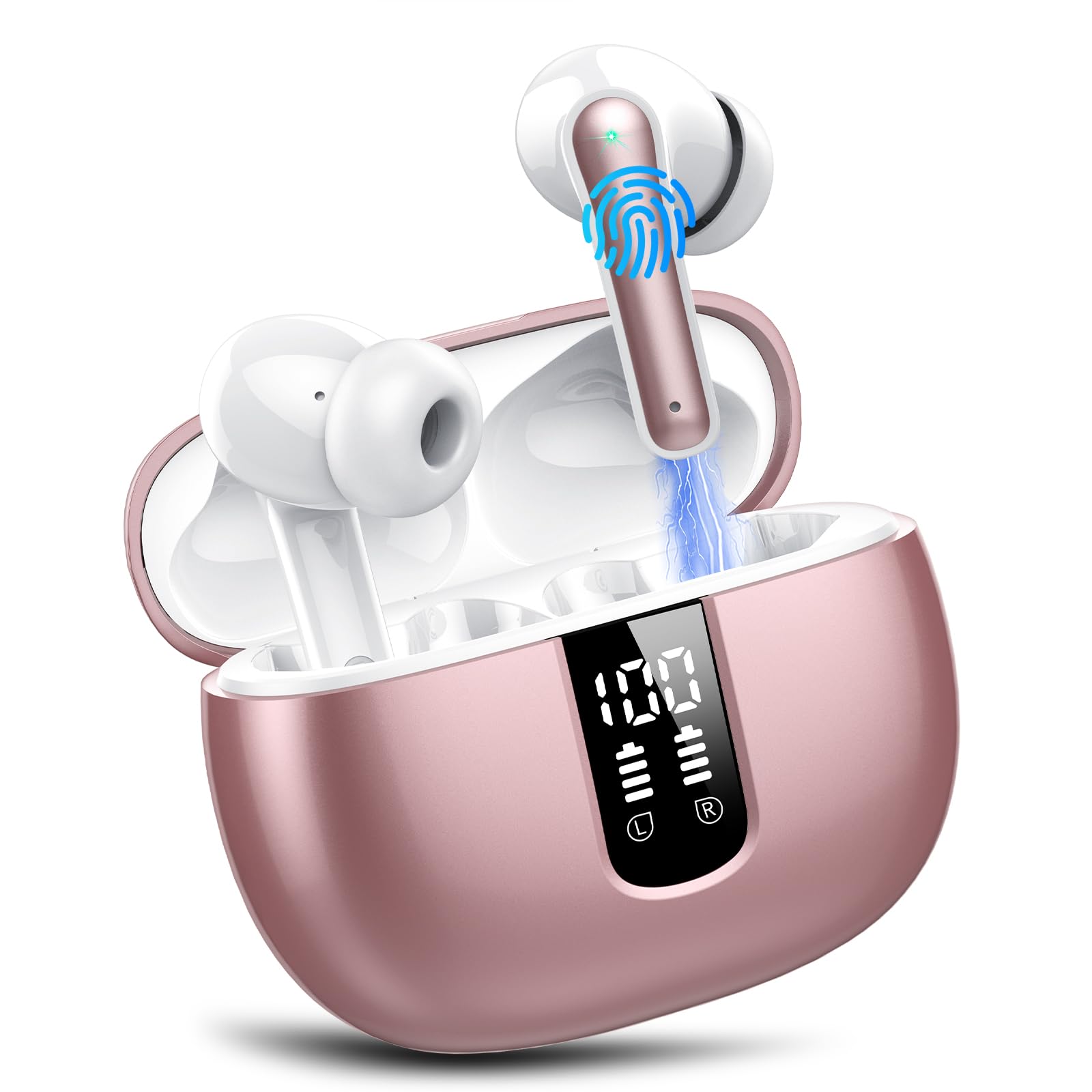 Kopfhörer Kabellos Bluetooth, Bluetooth Kopfhörer 5.4, 50 Std Spielzeit | In Ear Kopfhörer Bluetooth mit LED Anzeige, Tiefer Bass mit 4 ENC Mic, IPX7 Wasserdicht Kopfhörer für Arbeit/Studium/Sport