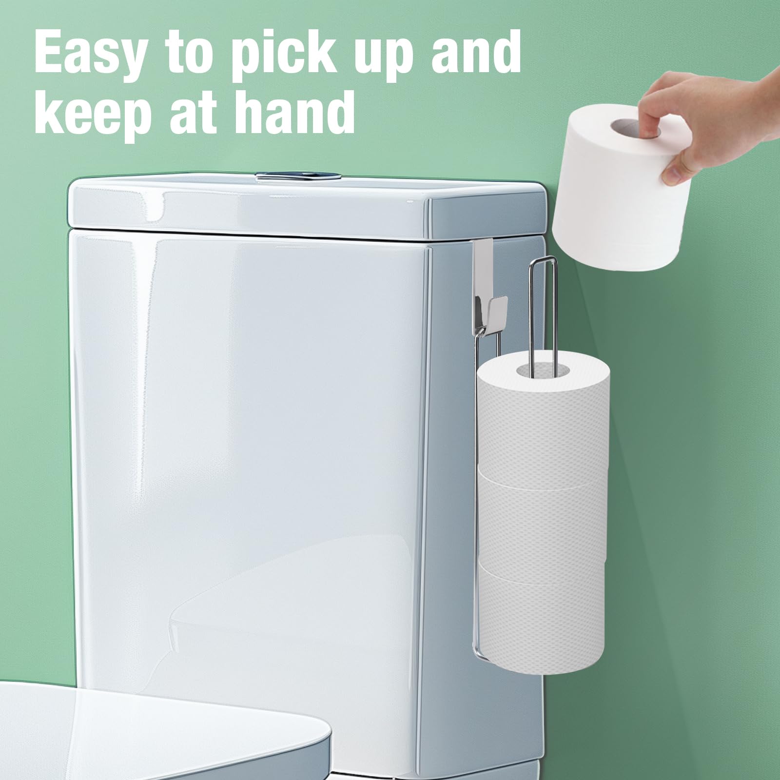 Soporte de pared para papel higiénico, almacenamiento de papel higiénico autoadhesivo para papel higiénico de 4 rollos de papel, soporte de papel higiénico sobre el tanque, de acero inoxidable para almacenamiento en el baño (plata, 1 unidad) 3
