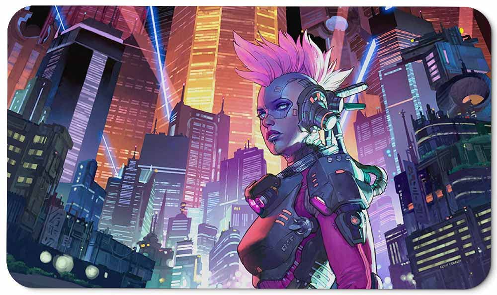 Cyber Punk (Stitched) - MTG Playmat by Clint Cearley - Compatible with Cyberpunk, Magic The Gathering Playmat - Play MTG, YuGiOh, TCG - Original Play Mat Art Designs & Accessories
