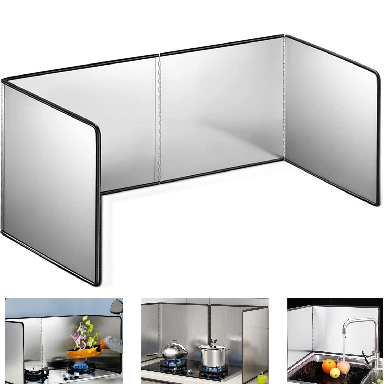 Anti Splatter Shield Guard, Stainless Steel Splatter Guard Screen for Frying, Nonstick Splatter Screen, 4 Sided Folding Metal Splatter Shield Screen for Kitchen Gas Stove Protector, Cooking, Camping