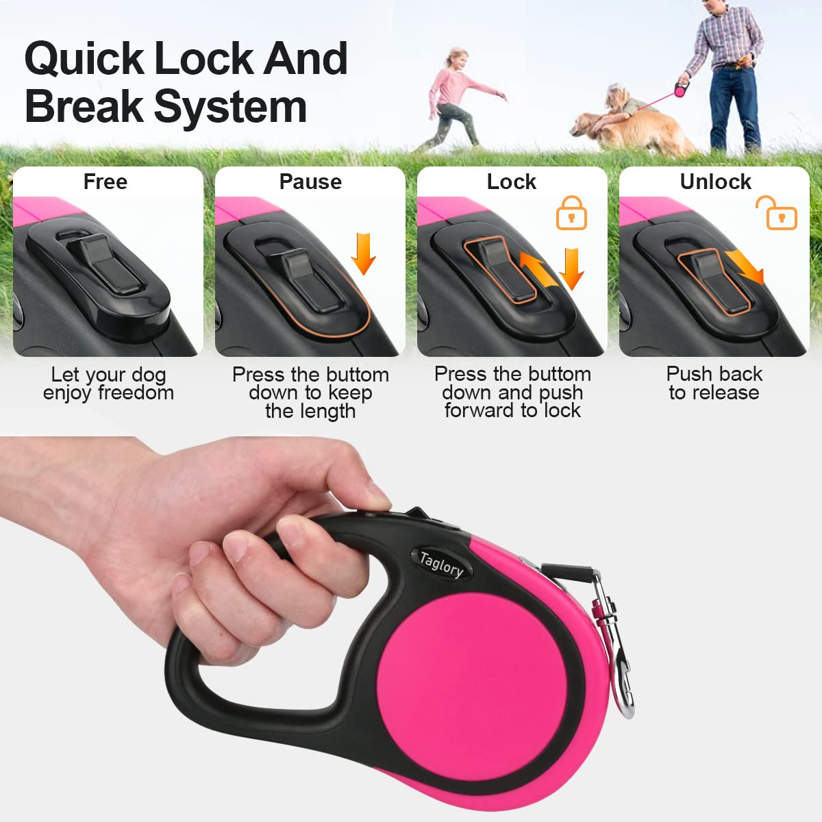 Taglory Retractable Dog Lead 5 m, Extendable Leash No-Tangle Heavy Duty Nylon Tape - Image 4