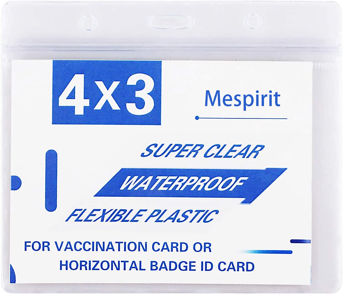 Clear Vaccination Card Protector 4×3 in for CDC Immunization Badge,Waterproof 4x3 Horizontal Badge I'd Name Tag,Vinyl Plastic Sleeve Pouch w 3 Lanyard Slots for Events & Travel B2