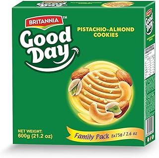 Britannia Good Day Pistachio/Almond Cookies Family Pack 21.2oz (600g) - Breakfast & Tea Time Snacks - Delicious Grocery Cookies (Pack of 1)
