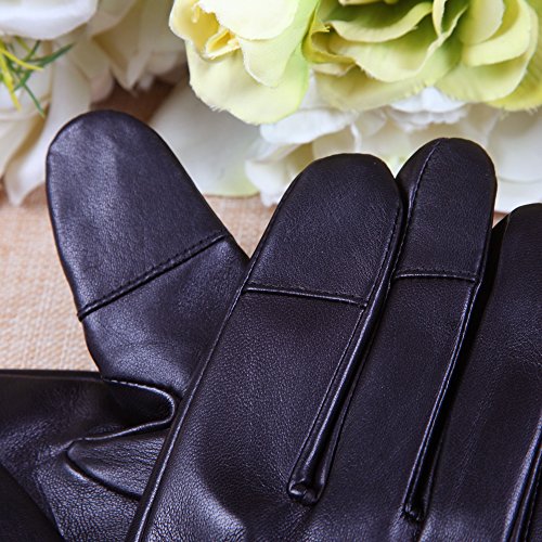 Men's Texting Touchscreen Winter Warm Sheepskin Leather Daily Dress Driving Gloves Wool/Cashmere Blend Cuff (9.5, Black (Cashmere&Woo Blend Lining)) - Thumbnail 7