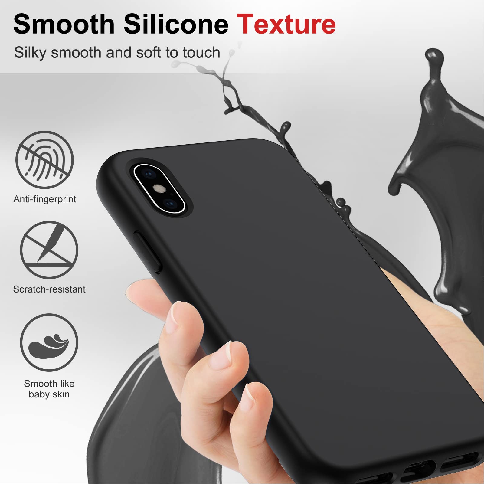 LeYi for iPhone 10 Case, iPhone X Case with [2 x Tempered Glass Screen Protector] for Men, Full-Body Shockproof Soft Liquid Silicone Phone Case Cover for iPhoneX/XS/10, Black