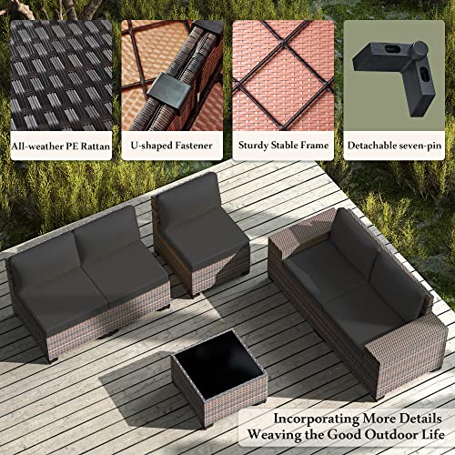 Image of 12 PCS Outdoor Patio Furniture Set,Outdoor Sectional Furniture All Weather PE Rattan Wicker Patio Conversation Set with 2 Coffee Tables and 10 Thickened Cushions,Black