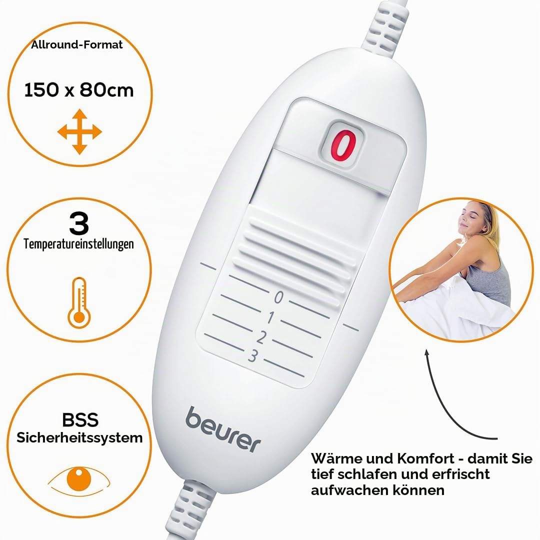 Beurer UB 33 Wärmeunterbett, 3 Temperaturstufen, Sicherheitssystem, atmungsaktiv