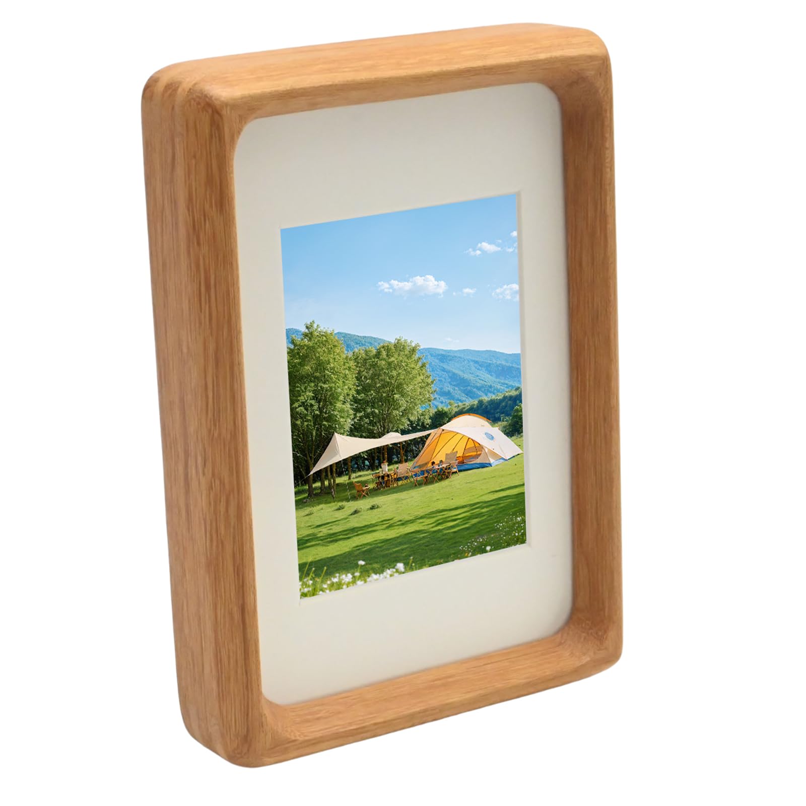 Ollanoos 6x4 Inch Wooden Photo Frame, Teak Wood with Glass, Rounded Corners for Safety, Tabletop & Wall Mount Display for Home, Office, and Café Decor