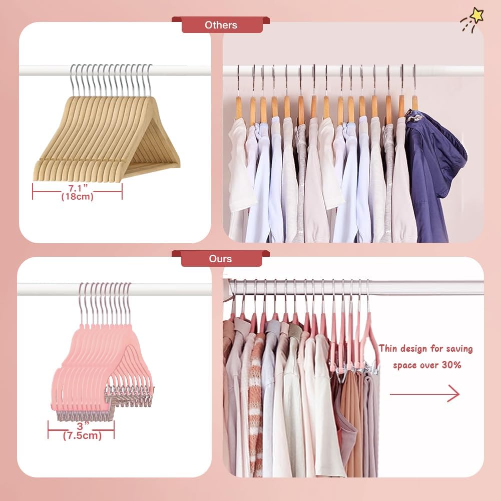 Stormix Baby Velvet Hangers with Clips Non-Slip Pink 14 Pack 11.8 inches