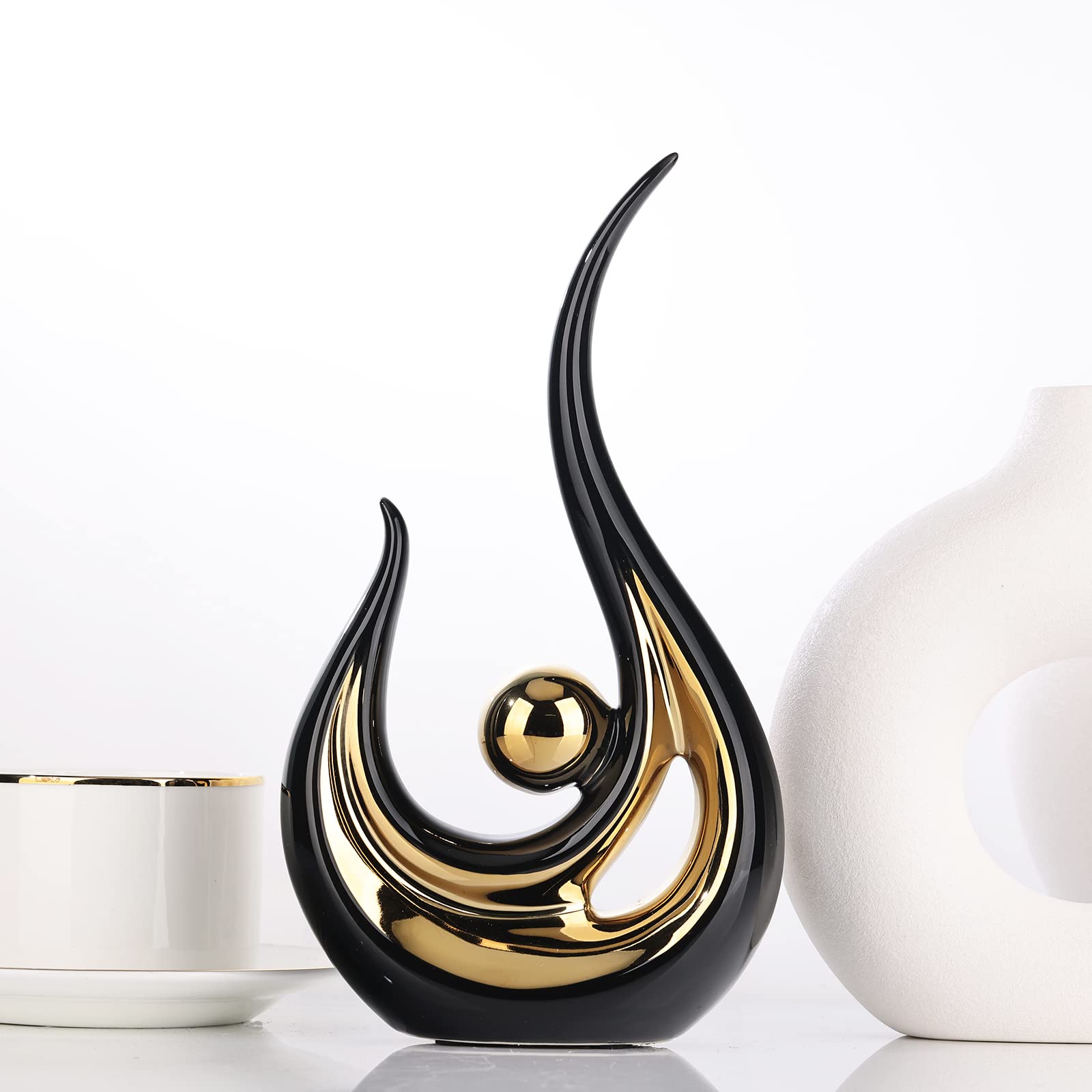 XMGZQ 2pcs Black and Gold Modern Abstract Art Statue Table Decoration,Elegantes Ceramic Statue for Home Décor Accent,Mantel,Bookshelf,Centerpiece Table Decorations for Dining Room,adornos para sala